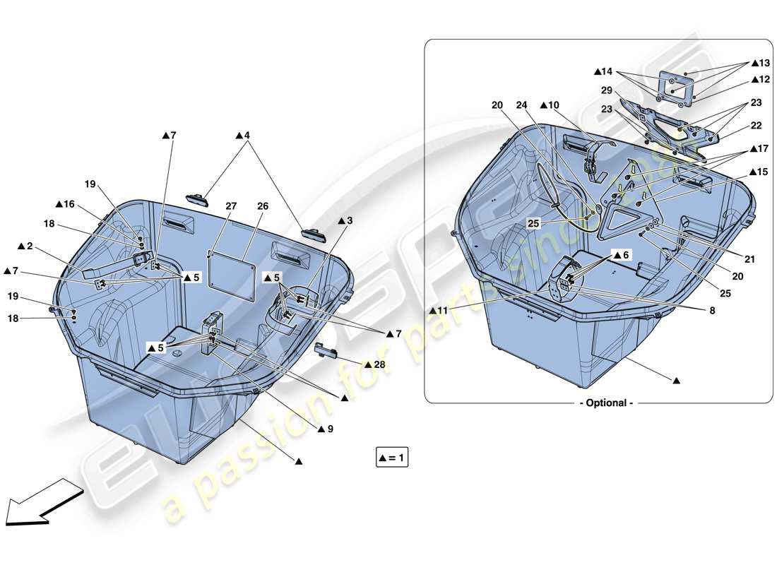 ferrari 488 spider (rhd) front compartment trim parts diagram