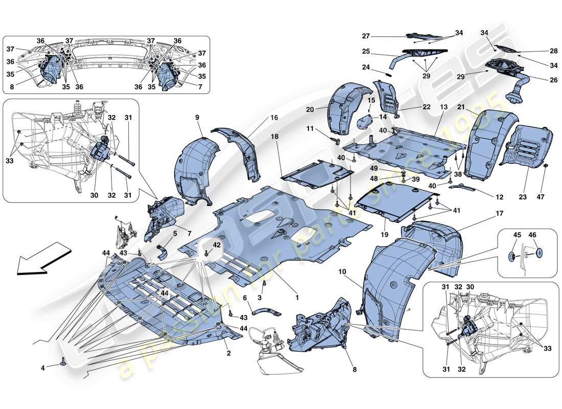 ferrari f12 berlinetta (europe) flat undertray and wheelhouses parts diagram