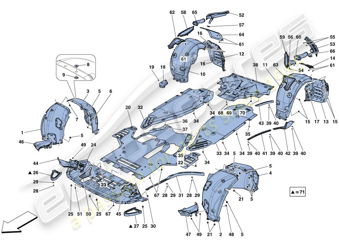 ferrari 812 superfast (europe) flat undertray and wheelhouses parts diagram