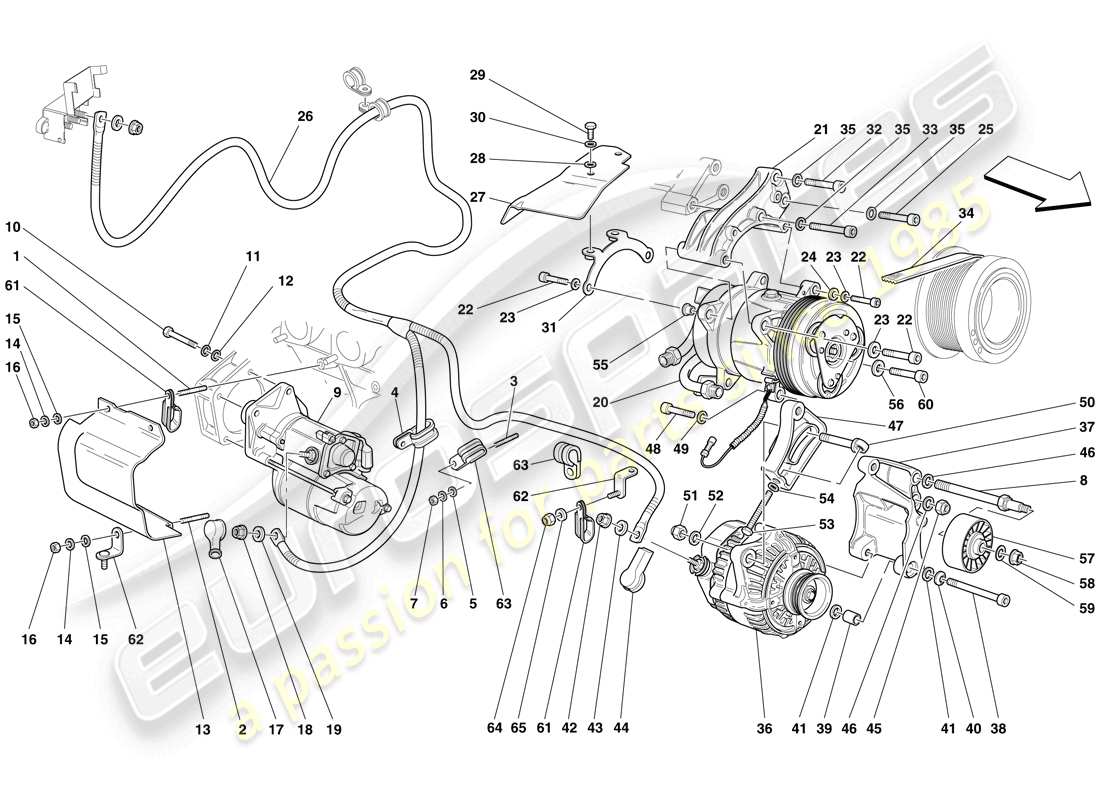 ferrari 612 scaglietti (usa) alternator - starter motor - ac compressor parts diagram