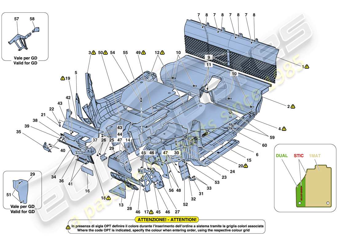 ferrari 488 gtb (rhd) passenger compartment mats part diagram