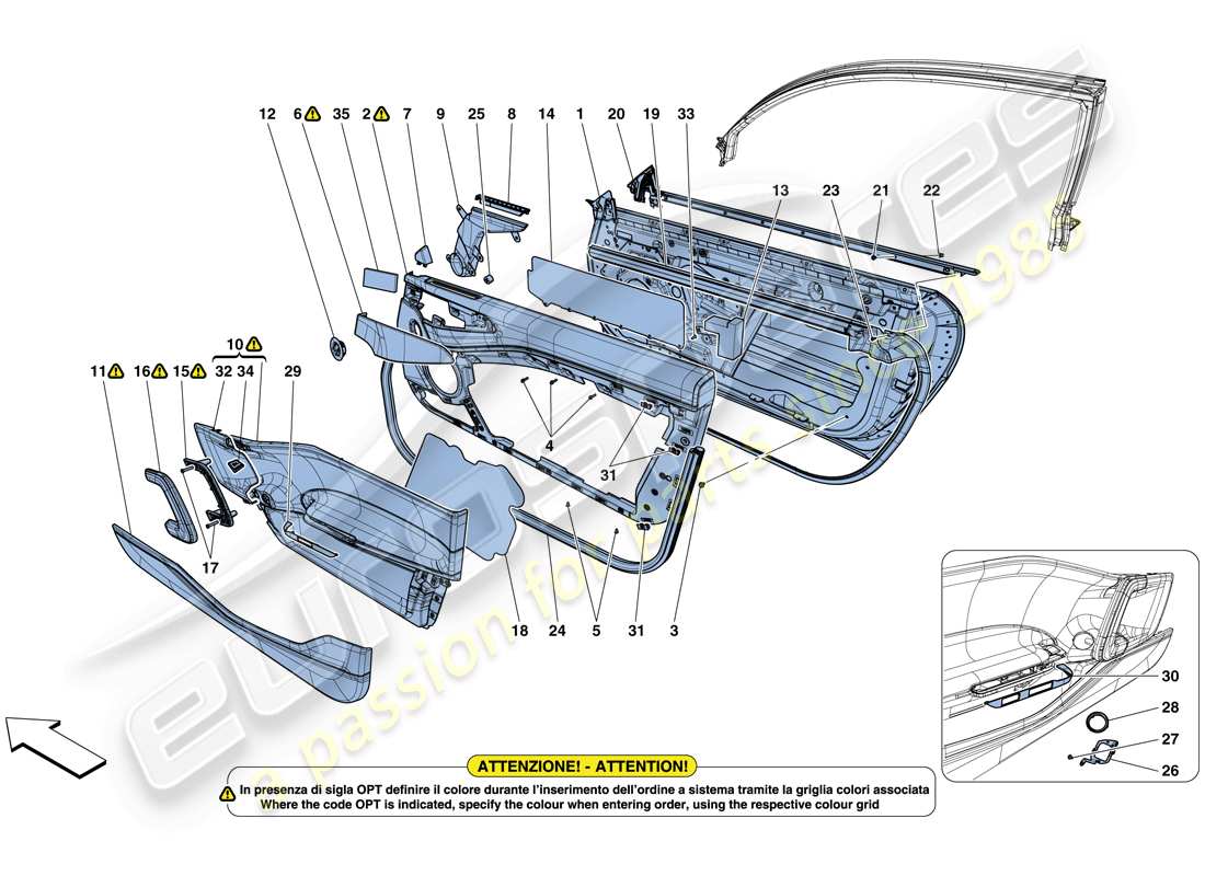 ferrari gtc4 lusso (europe) doors - substructure and trim parts diagram