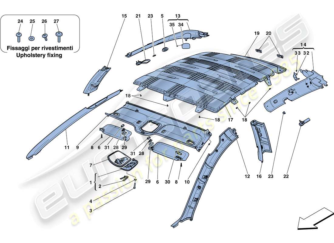 ferrari ff (usa) headliner trim and accessories parts diagram