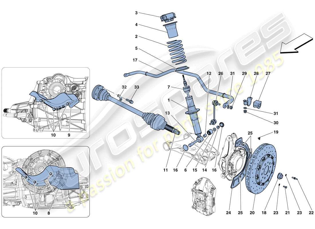 ferrari f12 tdf (usa) rear suspension - shock absorber and brake disc part diagram