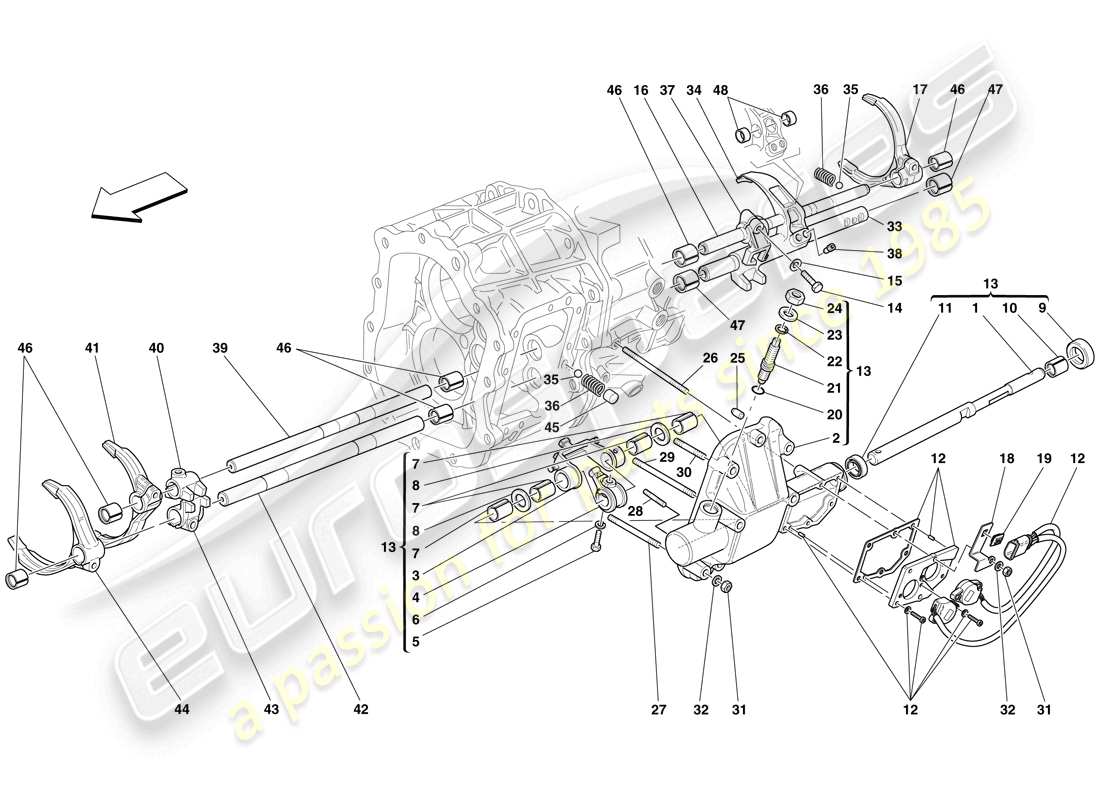 ferrari 612 scaglietti (rhd) internal gearbox controls parts diagram
