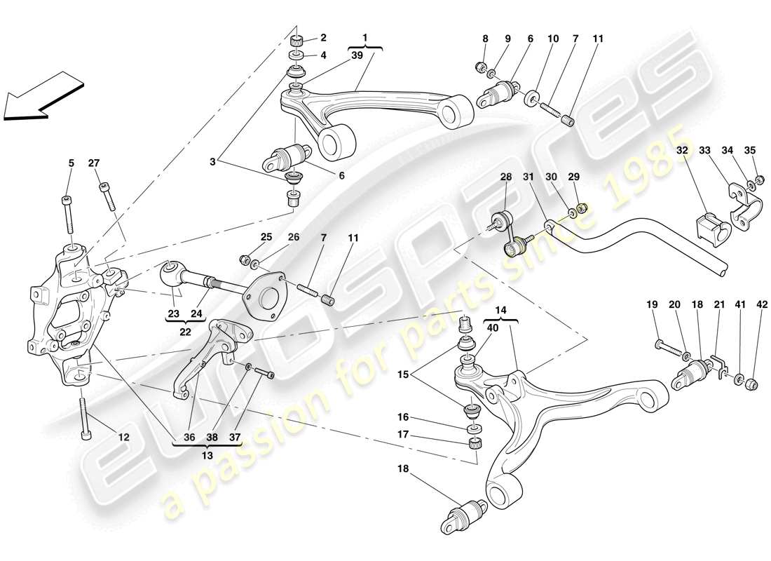 ferrari 612 sessanta (rhd) rear suspension - arms and stabiliser bar parts diagram