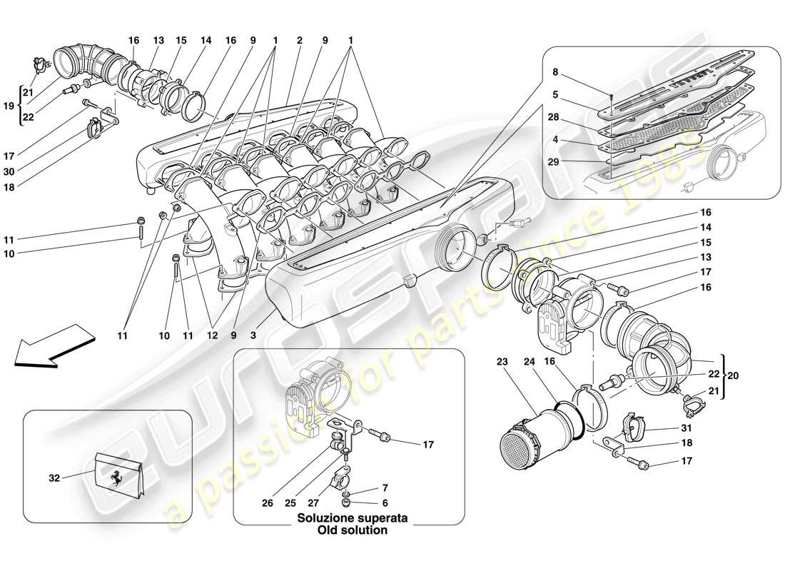 ferrari 599 gtb fiorano (rhd) intake manifold part diagram