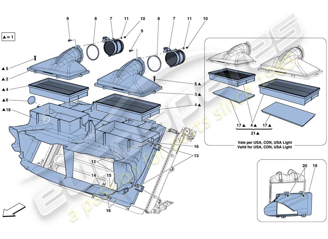 ferrari california t (rhd) air filter, air intake and ducts part diagram