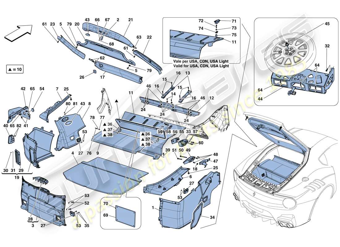 ferrari f12 tdf (rhd) luggage compartment mats parts diagram