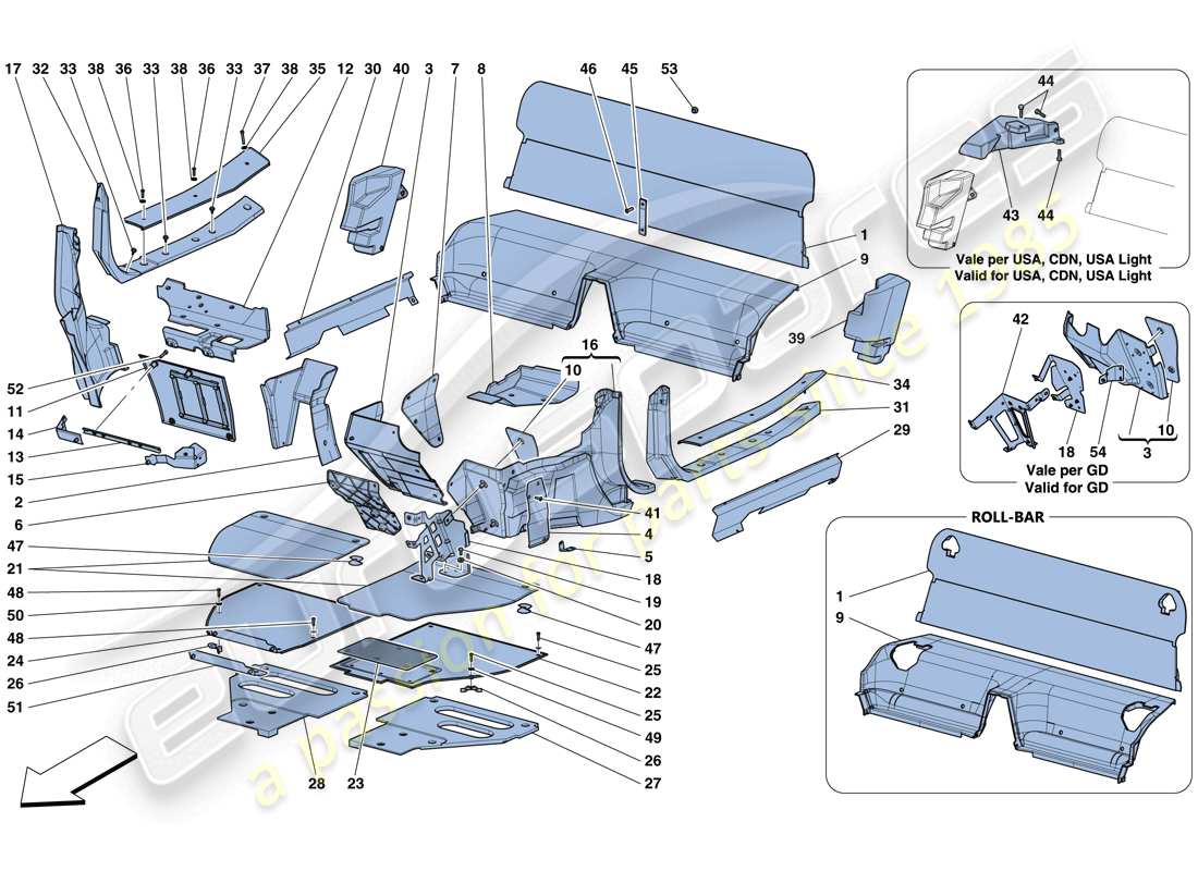 ferrari 458 speciale (rhd) passenger compartment mats parts diagram