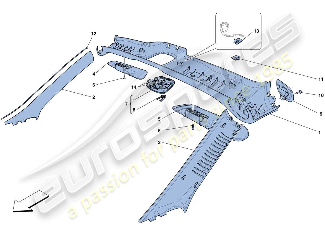 ferrari california t (usa) headliner trim and accessories part diagram