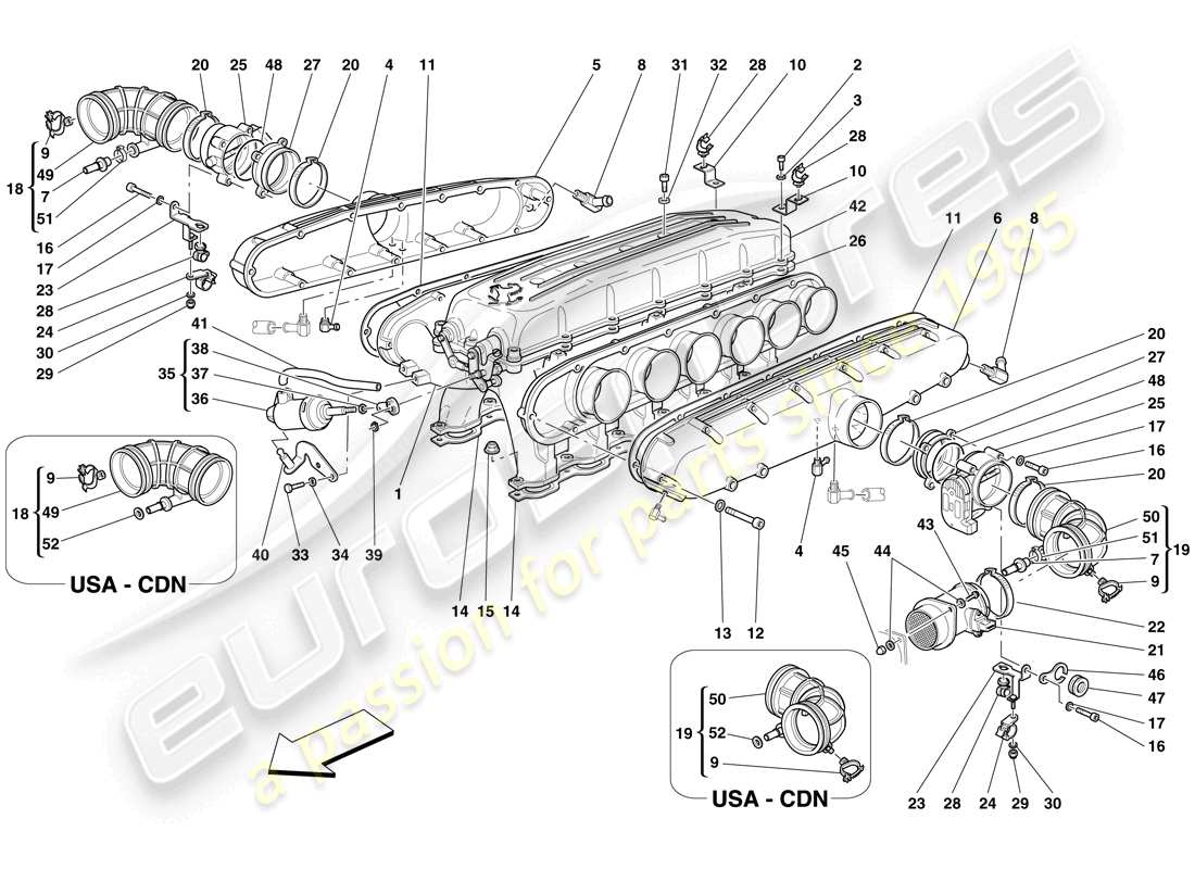 ferrari 612 scaglietti (rhd) intake manifold parts diagram