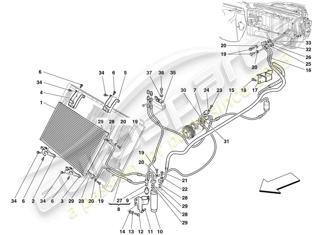 ferrari 599 sa aperta (usa) ac system - freon pipes parts diagram