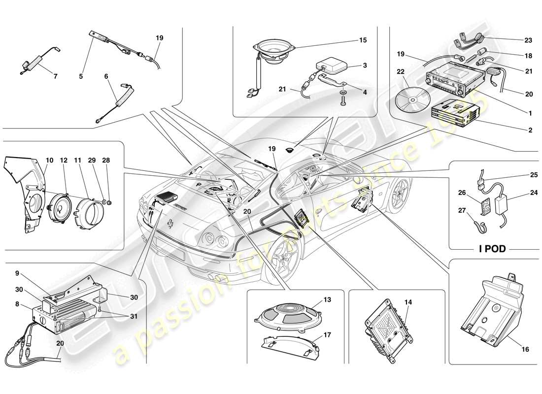 ferrari 612 sessanta (europe) audio - gps system parts diagram