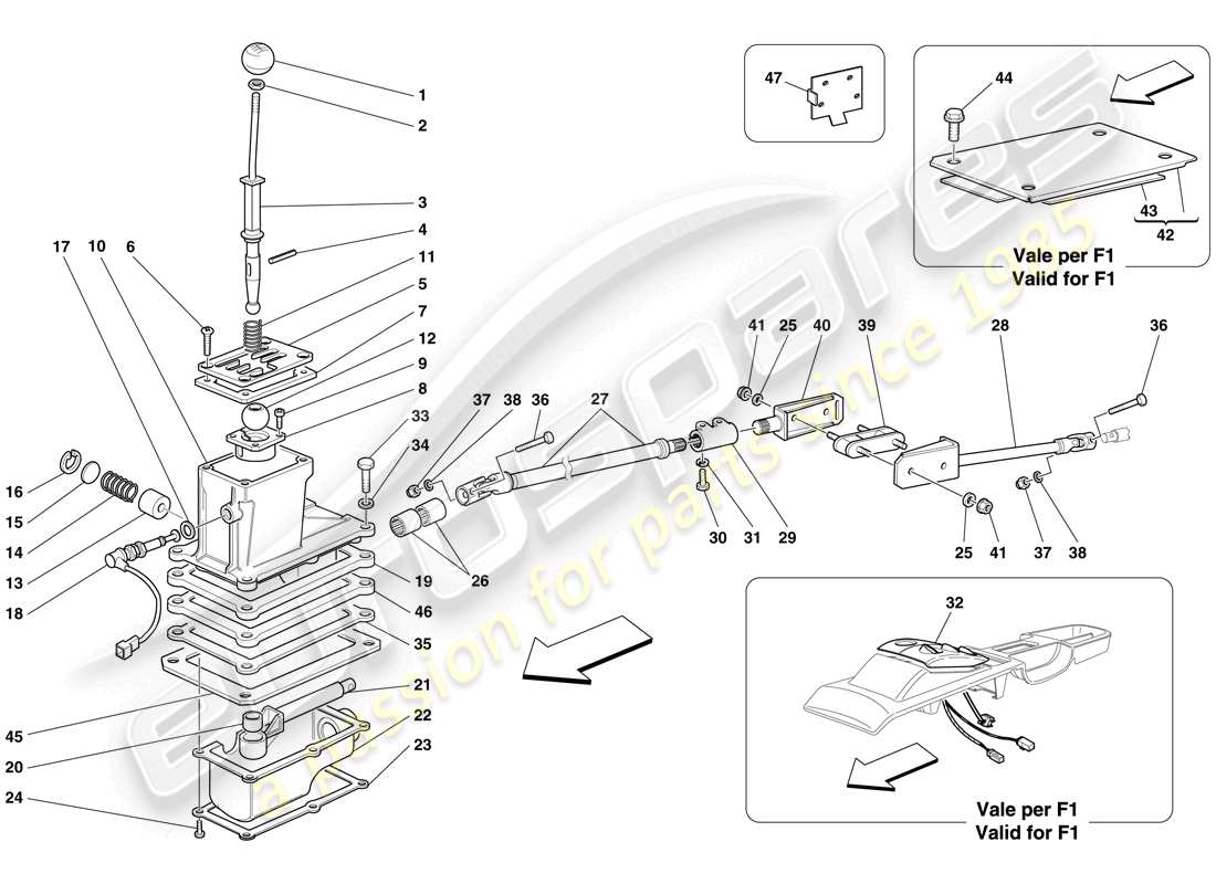 ferrari 599 gtb fiorano (rhd) external gearbox controls parts diagram