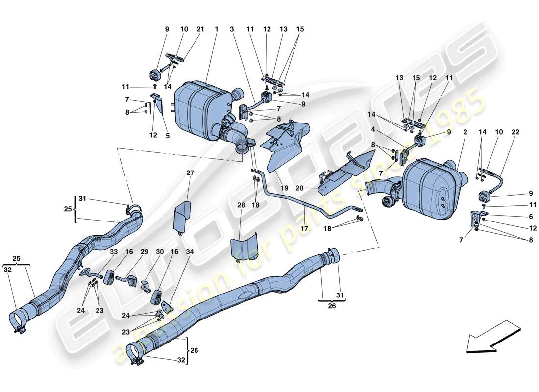 ferrari gtc4 lusso t (usa) silencers parts diagram