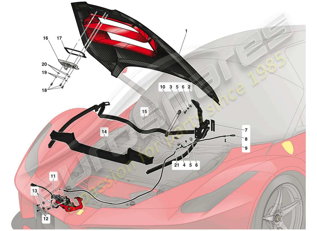 ferrari laferrari (usa) front lid and release mechanism parts diagram