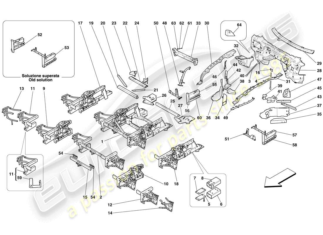 ferrari 599 gtb fiorano (europe) structures and elements, front of vehicle part diagram