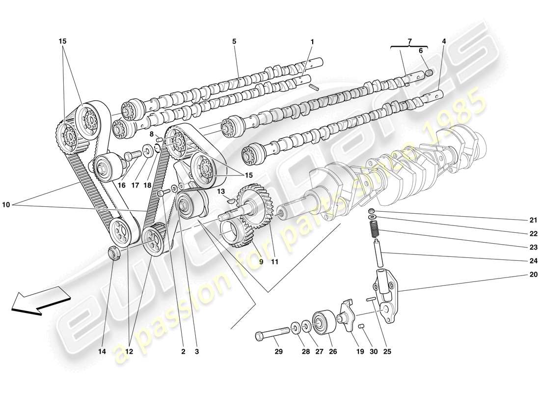 ferrari 612 sessanta (europe) timing system - drive parts diagram