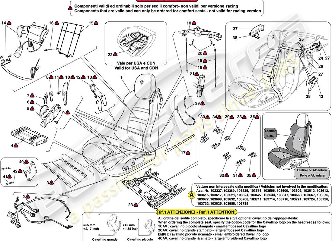 ferrari california (europe) front seat - seat belts part diagram