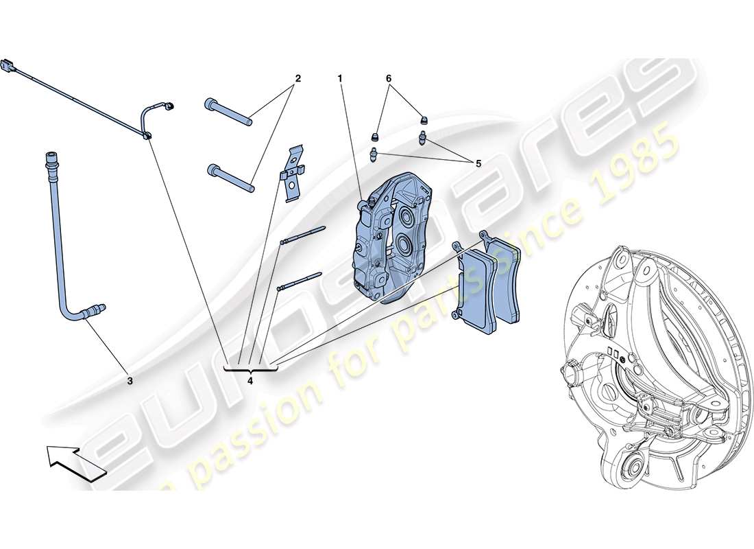 ferrari ff (rhd) rear brake callipers parts diagram