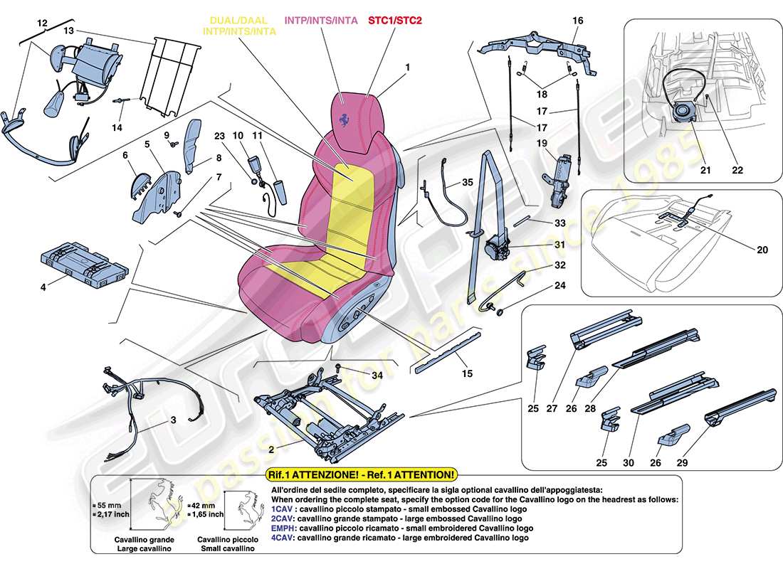 ferrari ff (usa) front seat - seat belts, guides and adjustment parts diagram