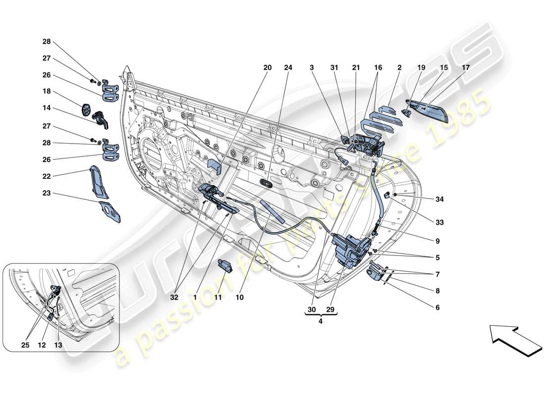 ferrari gtc4 lusso (usa) doors - opening mechanisms and hinges parts diagram