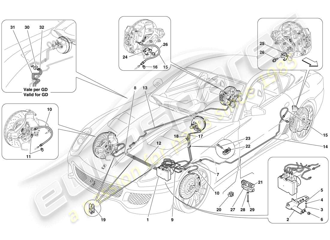 ferrari 599 gto (rhd) brake system part diagram