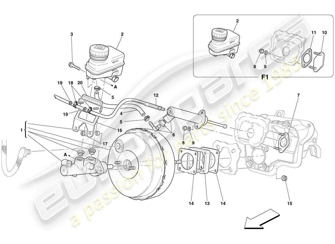 ferrari 599 gtb fiorano (usa) hydraulic brake and clutch control parts diagram