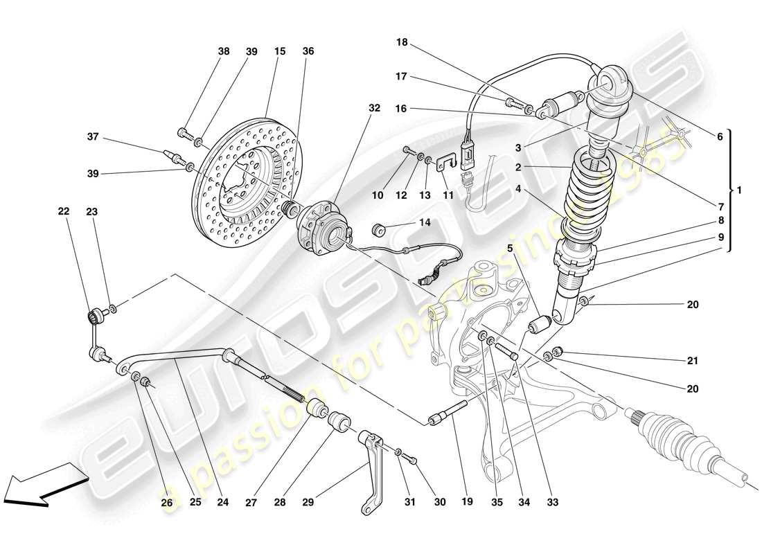 ferrari f430 spider (rhd) rear suspension - shock absorber and brake disc parts diagram