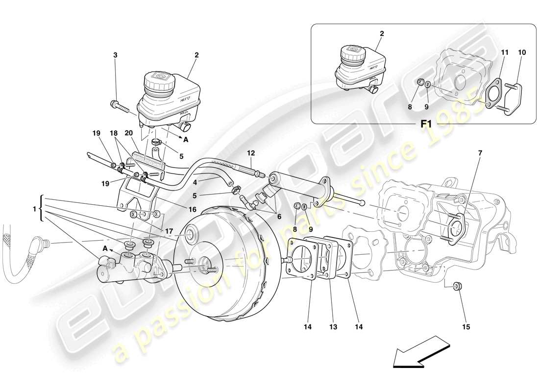 ferrari 599 gtb fiorano (europe) hydraulic brake and clutch control part diagram