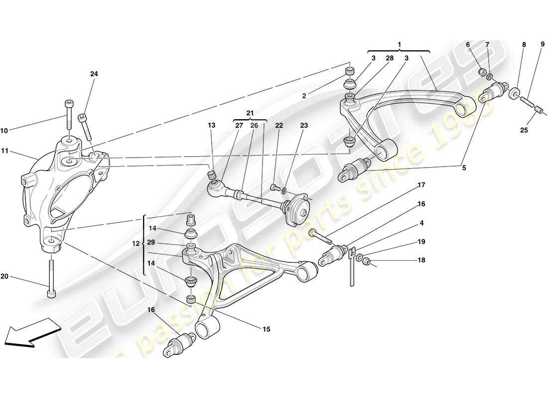 ferrari f430 coupe (rhd) rear suspension - arms parts diagram