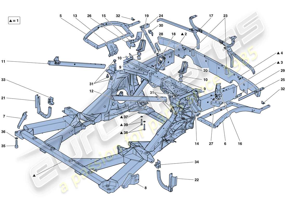 ferrari 488 gtb (rhd) chassis - structure, rear elements and panels parts diagram
