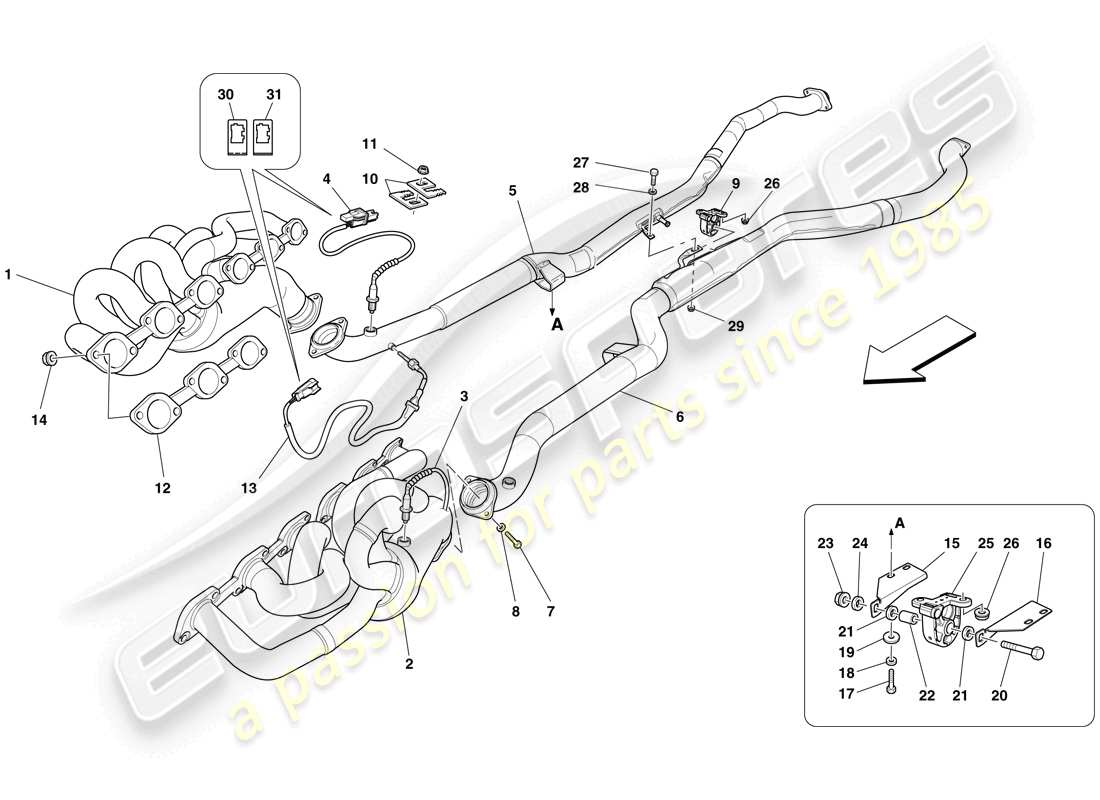 ferrari 599 gto (rhd) front exhaust system part diagram