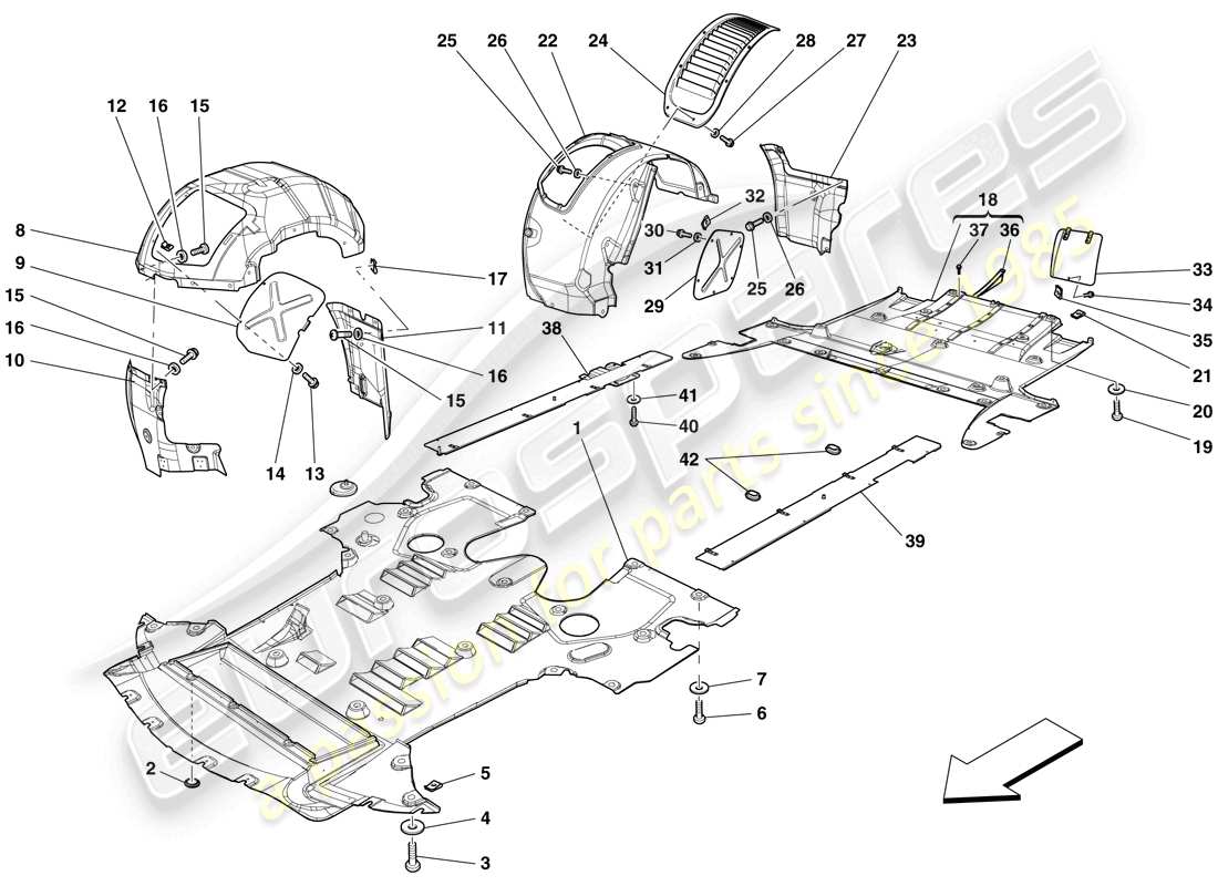 ferrari 599 gto (rhd) flat undertray and wheelhouses part diagram