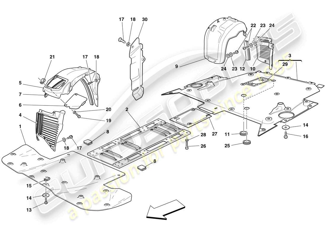 ferrari f430 scuderia spider 16m (europe) flat undertray and wheelhouses parts diagram