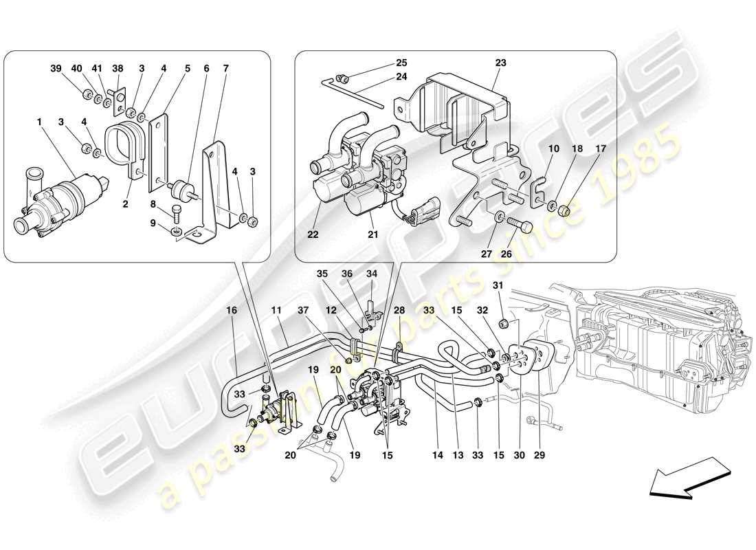 ferrari 599 gtb fiorano (usa) ac system - water pipes parts diagram