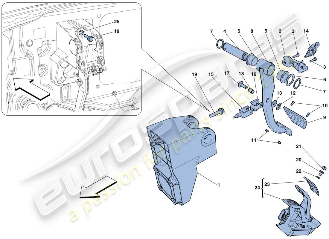 ferrari 488 gtb (usa) complete pedal board assembly parts diagram