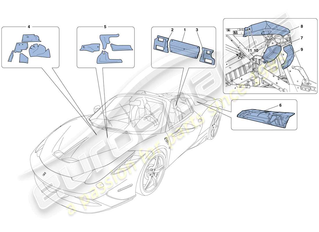 ferrari 458 speciale aperta (usa) insulation parts diagram