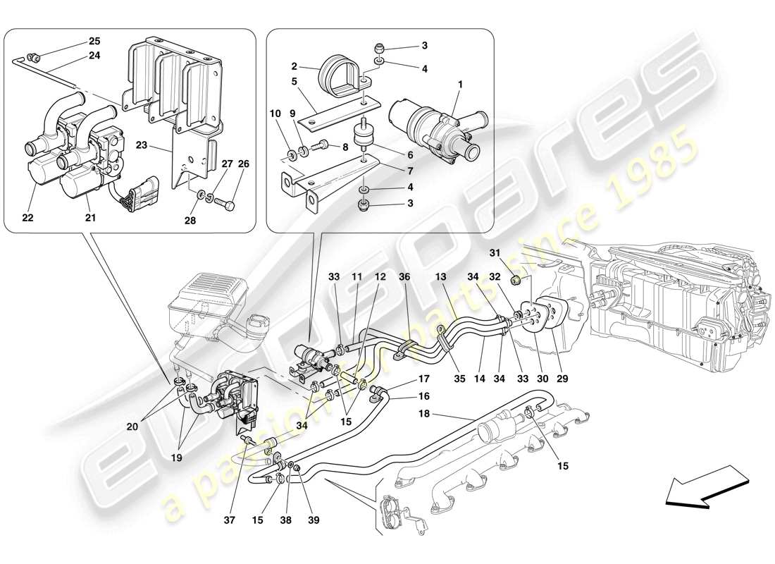 ferrari 612 sessanta (rhd) ac system - water pipes parts diagram