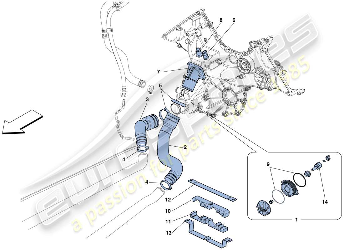 ferrari 458 speciale aperta (usa) cooling - water pump parts diagram