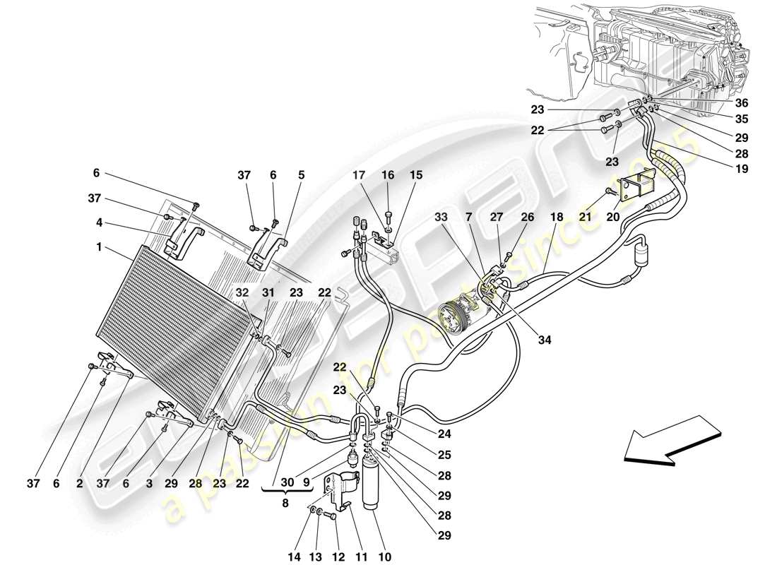 ferrari 599 gtb fiorano (rhd) ac system - freon pipes part diagram