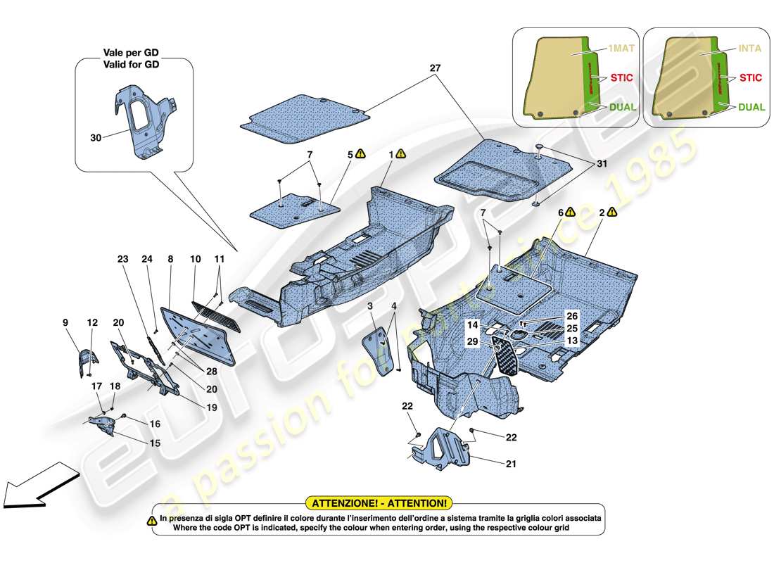 ferrari 812 superfast (europe) passenger compartment mats parts diagram