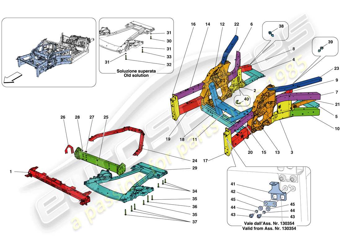 ferrari california t (usa) structures and elements, front of vehicle parts diagram
