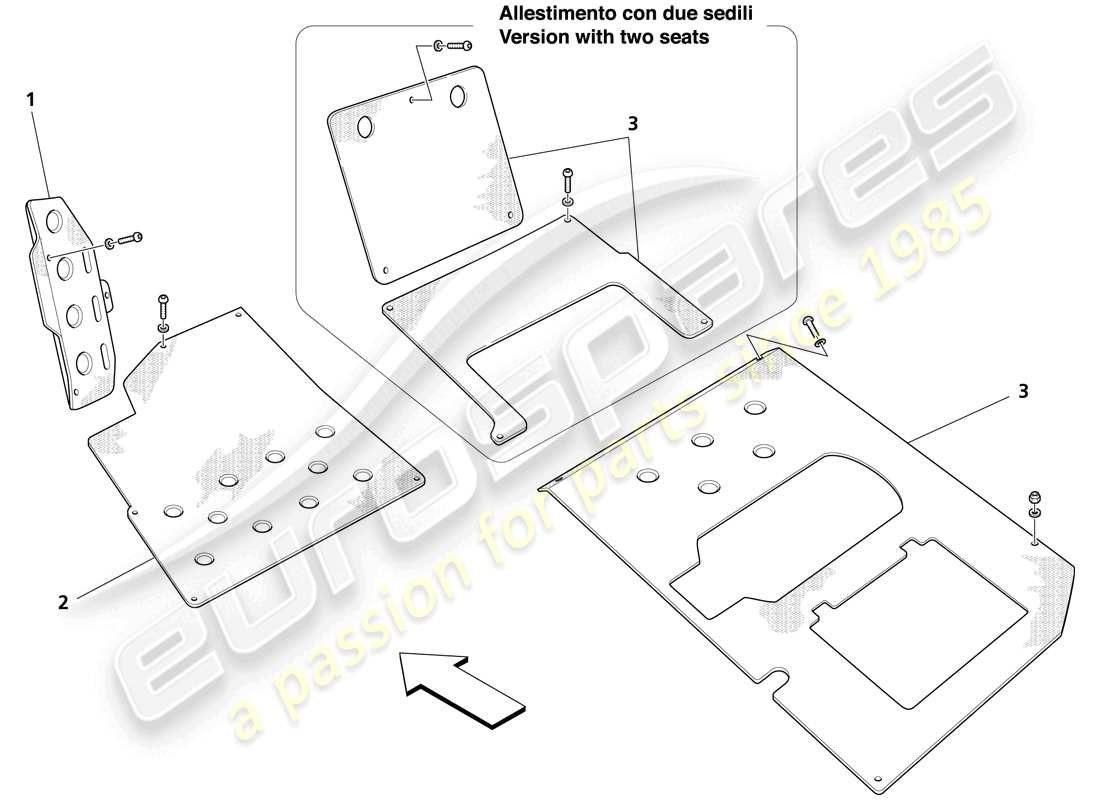 maserati trofeo passengers compartment footrest and plates parts diagram