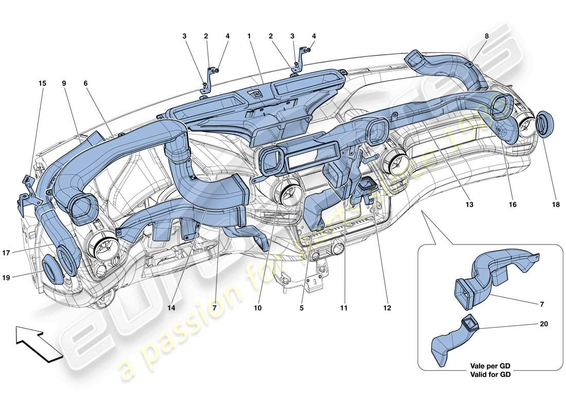 ferrari gtc4 lusso t (europe) dashboard air ducts part diagram