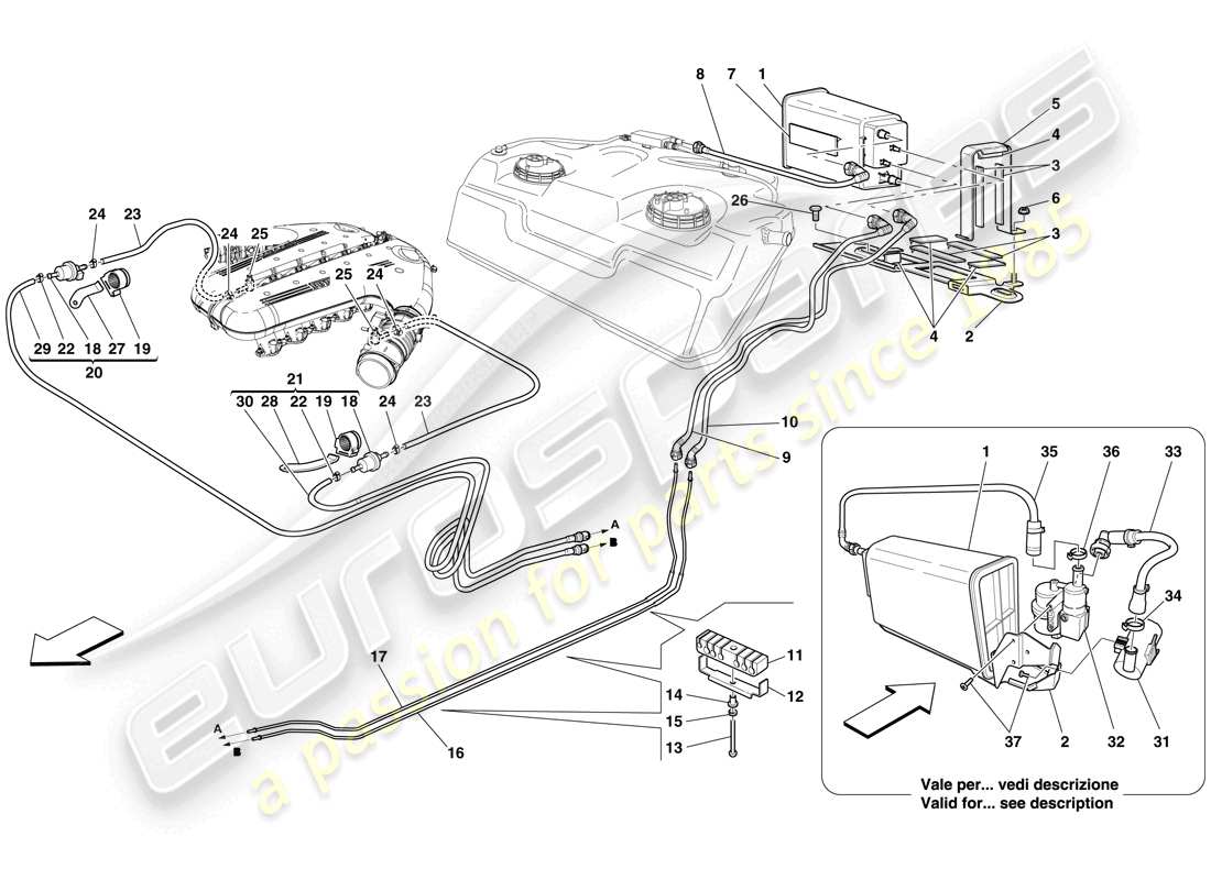 ferrari 599 gto (rhd) evaporative emissions control system part diagram