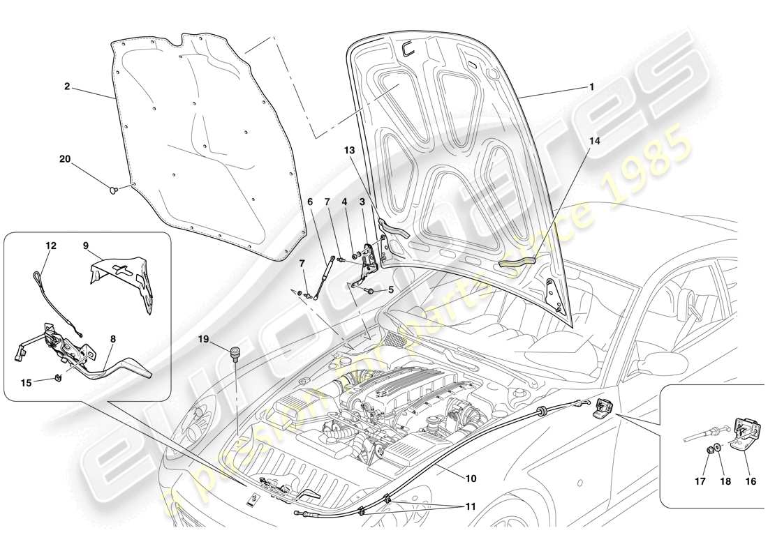 ferrari 612 sessanta (europe) engine compartment lid parts diagram