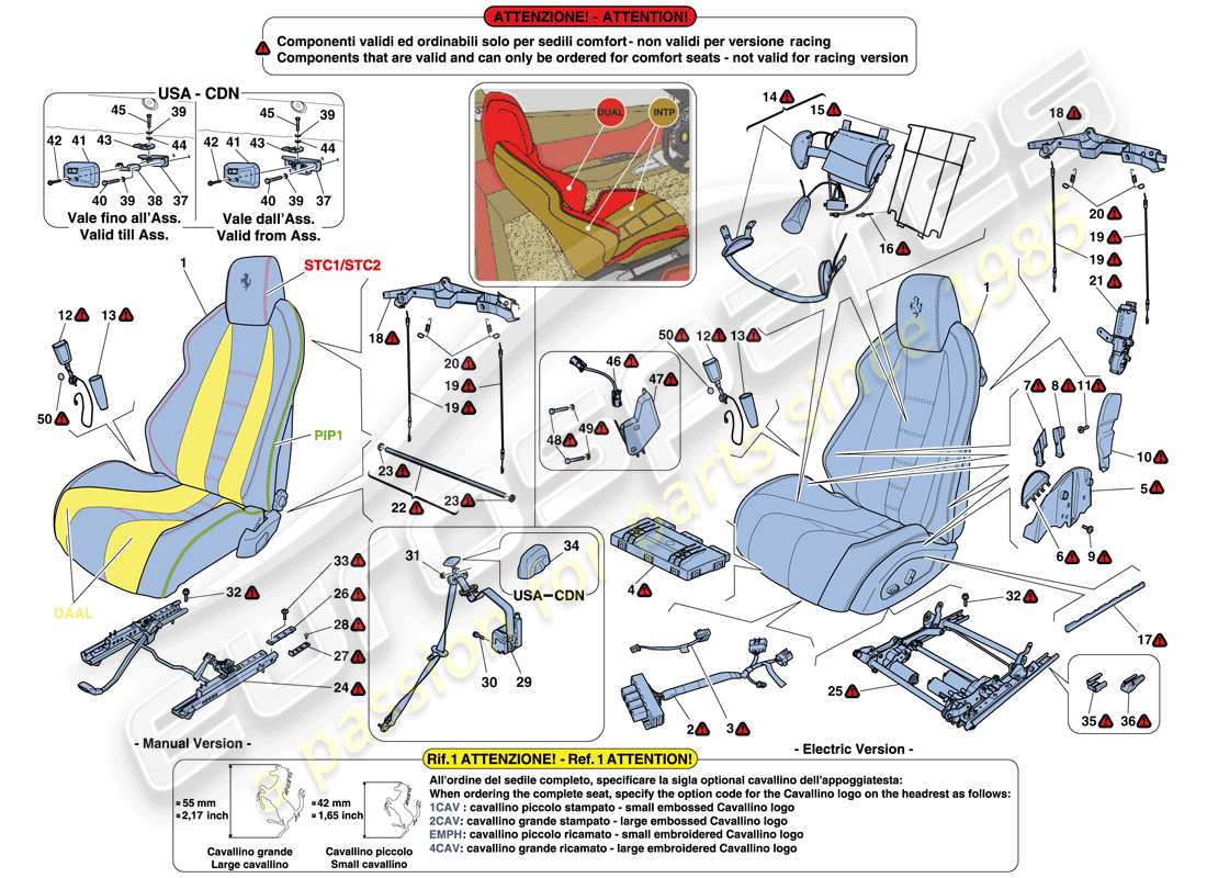 ferrari 458 italia (rhd) seats - seat belts, guides and adjustment parts diagram