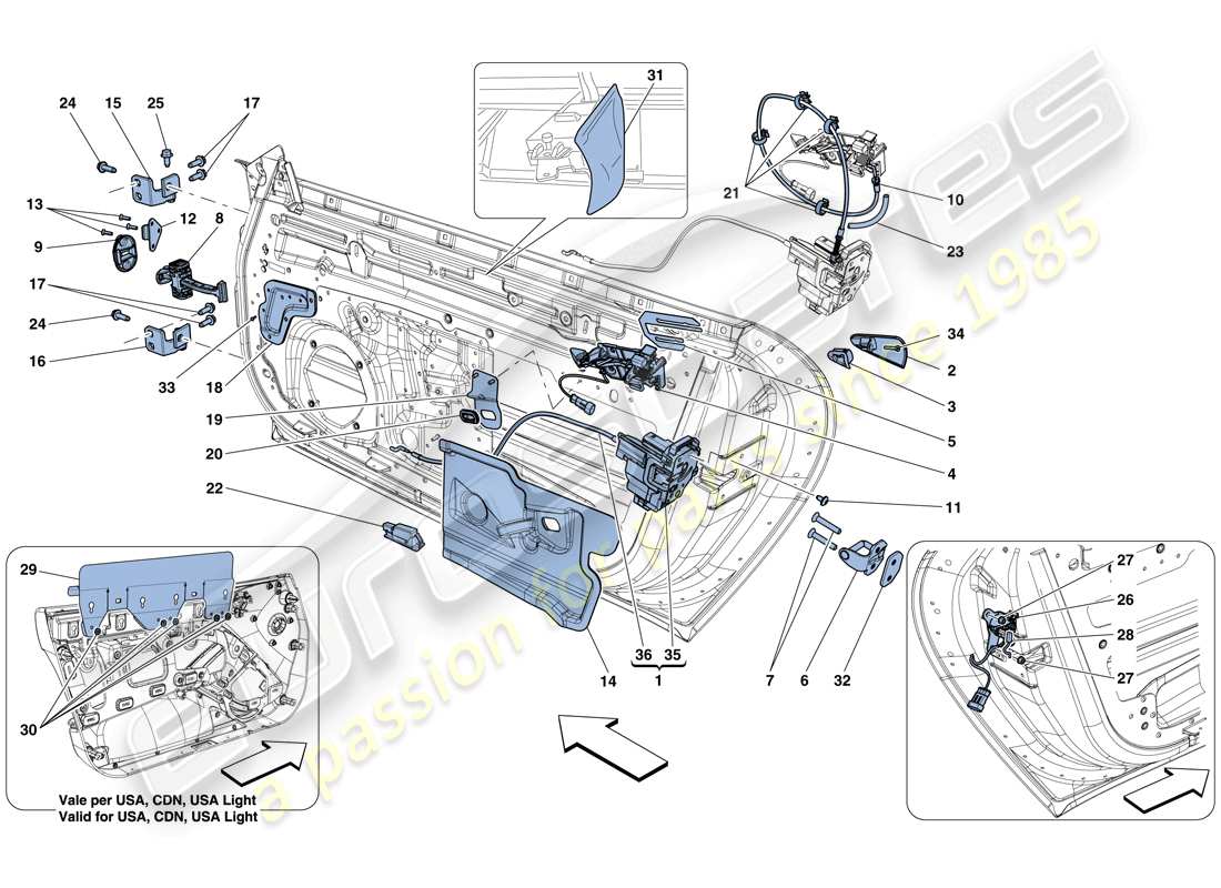 ferrari f12 berlinetta (rhd) doors - opening mechanism and hinges parts diagram